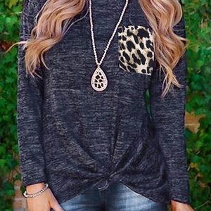 NWT Dark Blue Twist Leopard Pocket Long Sleeve